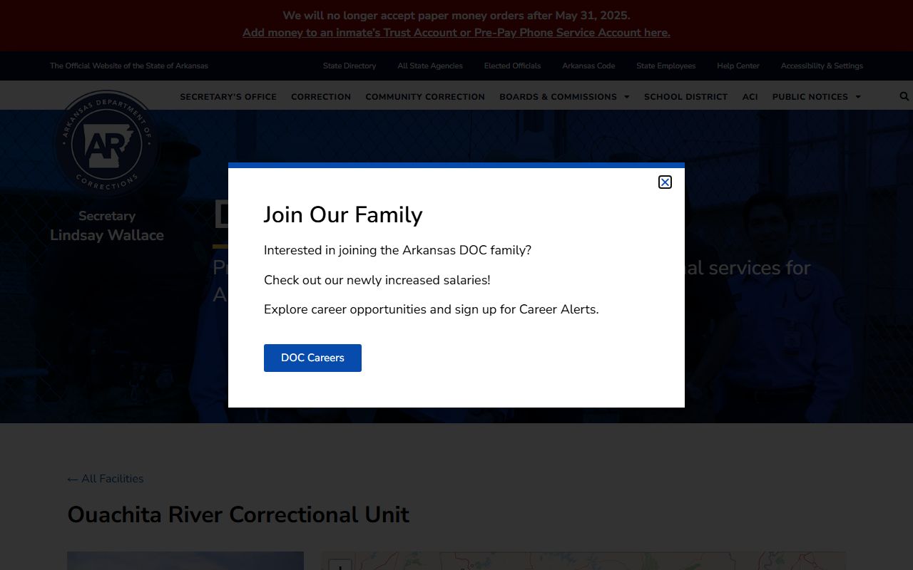 Ouachita River Correctional Unit DOC facility page for inmate lookup