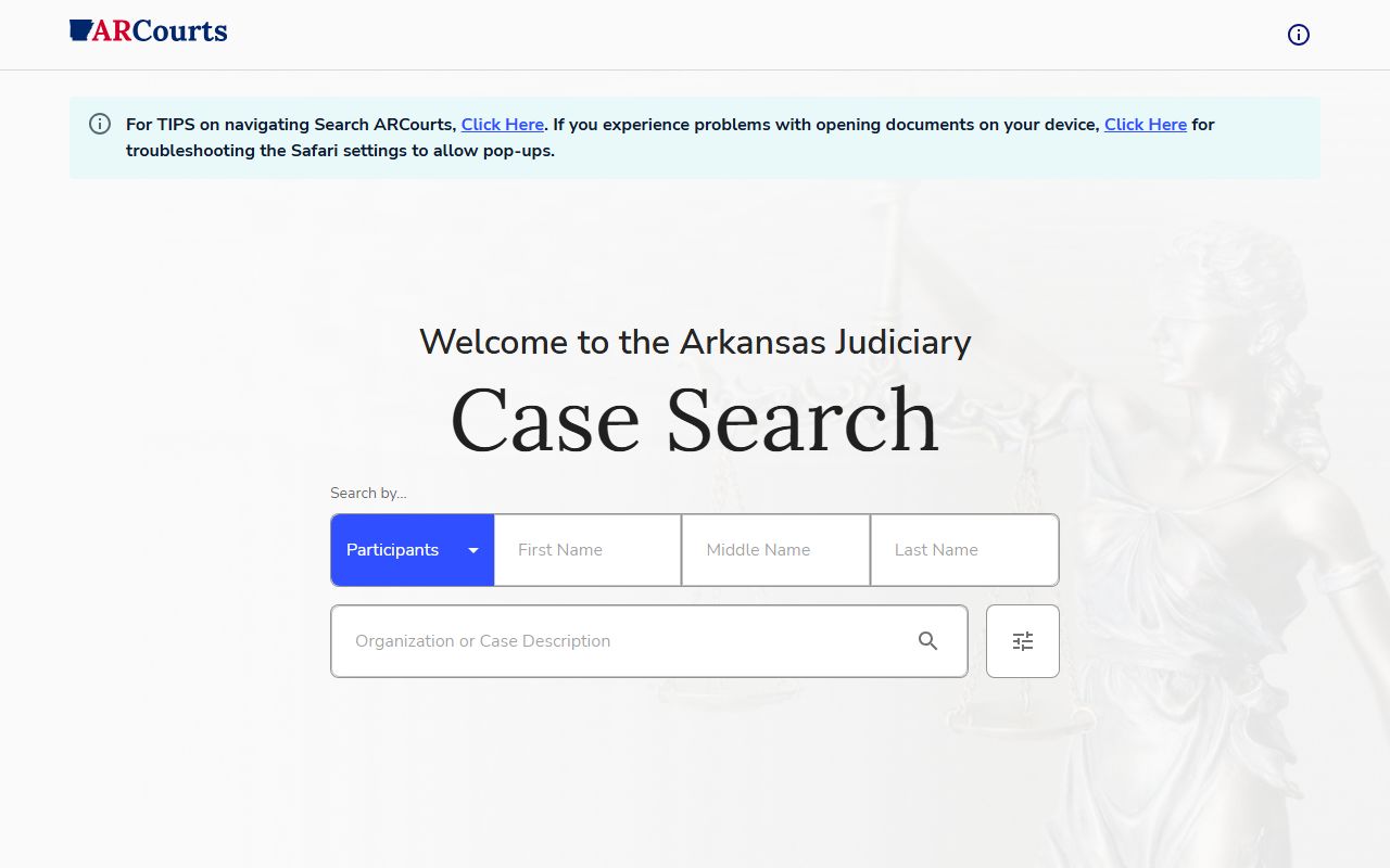 Search ARCourts portal for Hot Spring County court records after arrest
