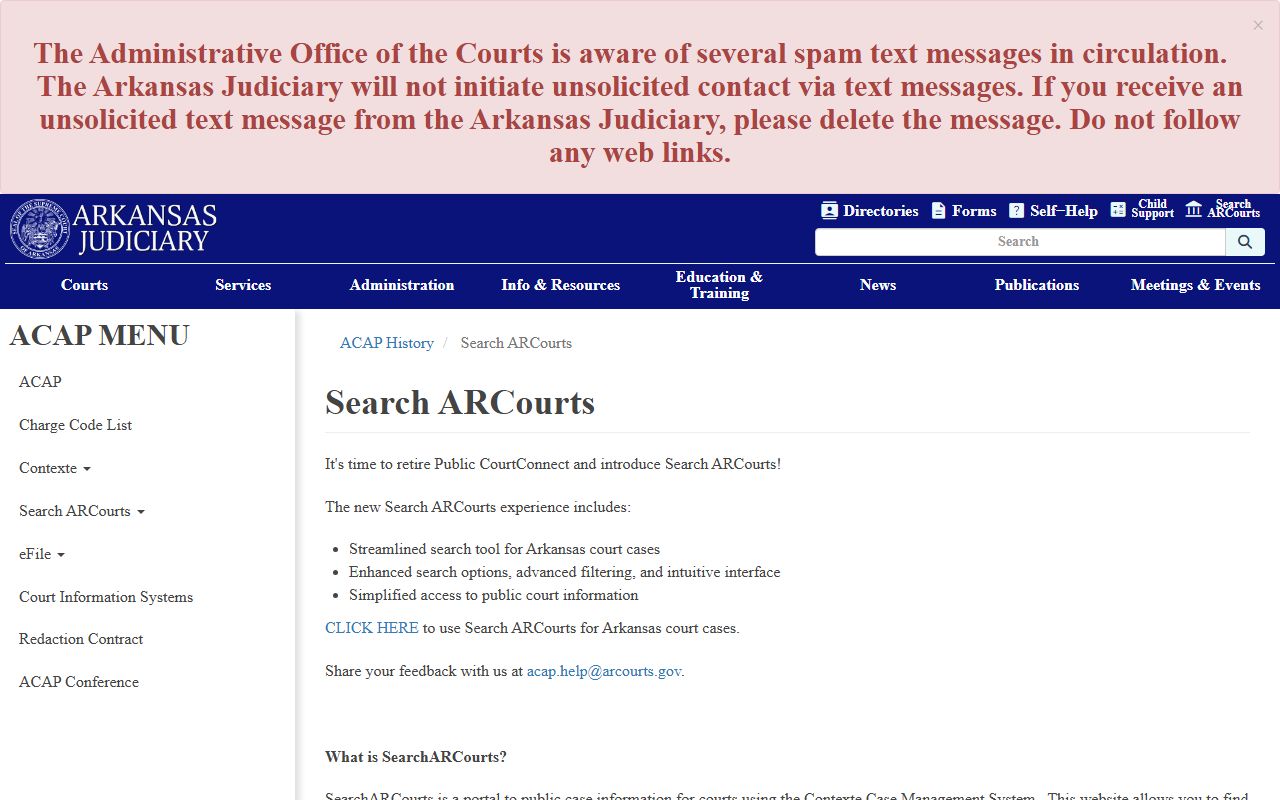 Arkansas Judiciary Search ARCourts overview for Hot Spring County court records