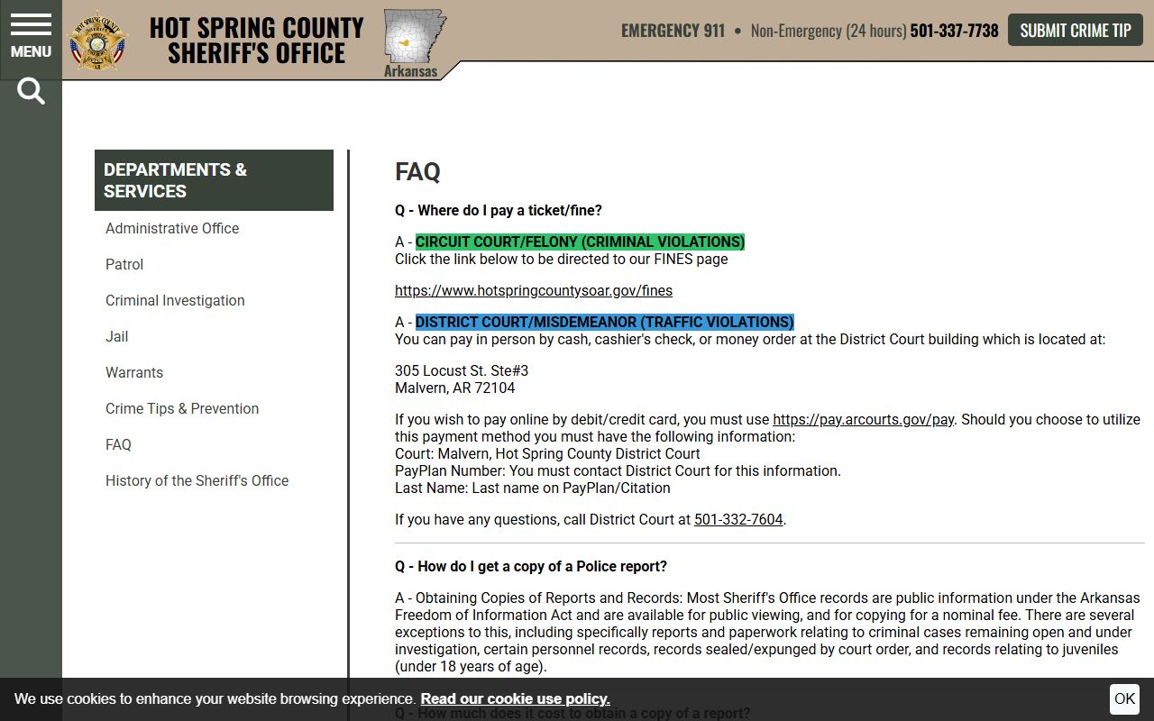 Hot Spring County FOIA process for booking photo records